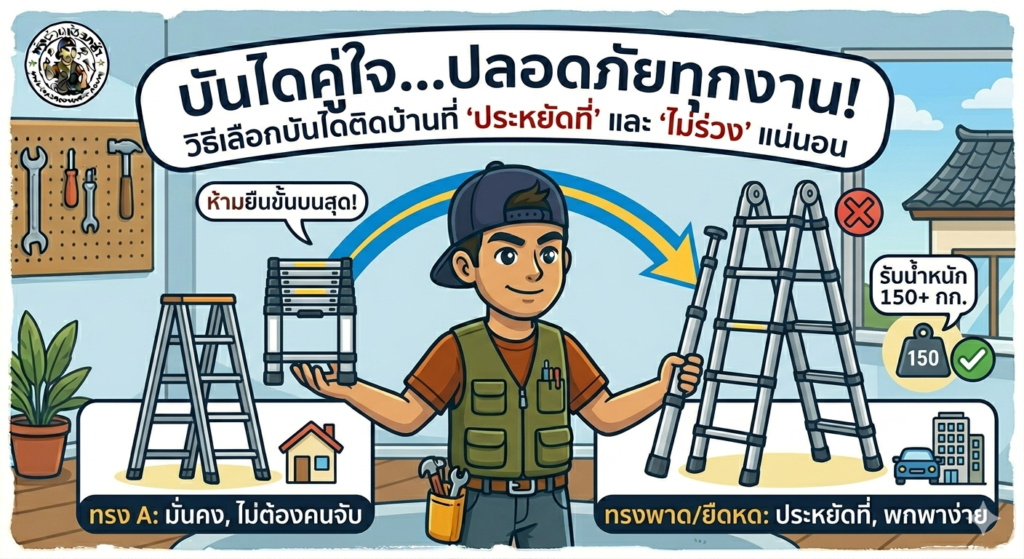 "เลือกซื้อบันไดช่าง บันไดอลูมิเนียมยืดหดได้ พ่อบ้านช่างกล้า PobanDIY