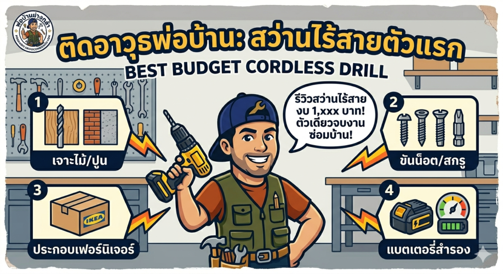 รีวิวสว่านไร้สาย ราคาประหยัด พ่อบ้านช่างกล้า PobanDIY