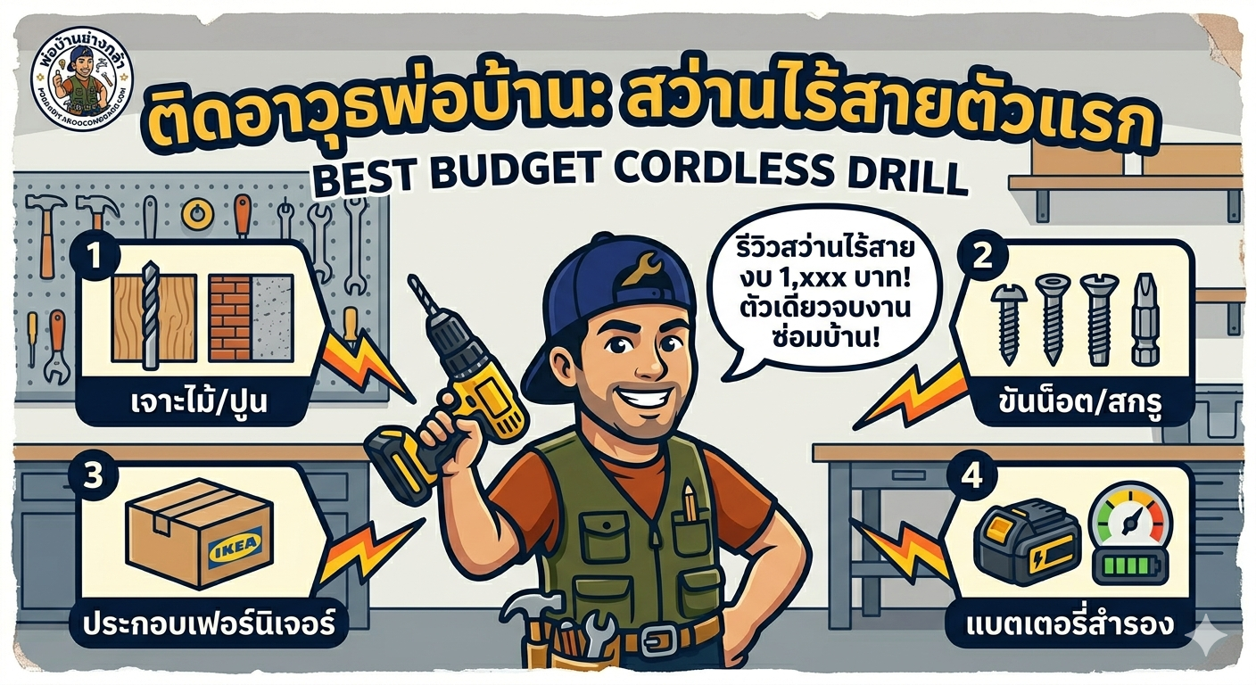 รีวิวสว่านไร้สาย ราคาประหยัด พ่อบ้านช่างกล้า PobanDIY