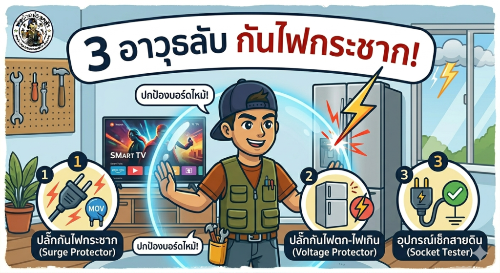 ปลั๊กกันไฟกระชาก ป้องกันเครื่องใช้ไฟฟ้า พ่อบ้านช่างกล้า PobanDIY