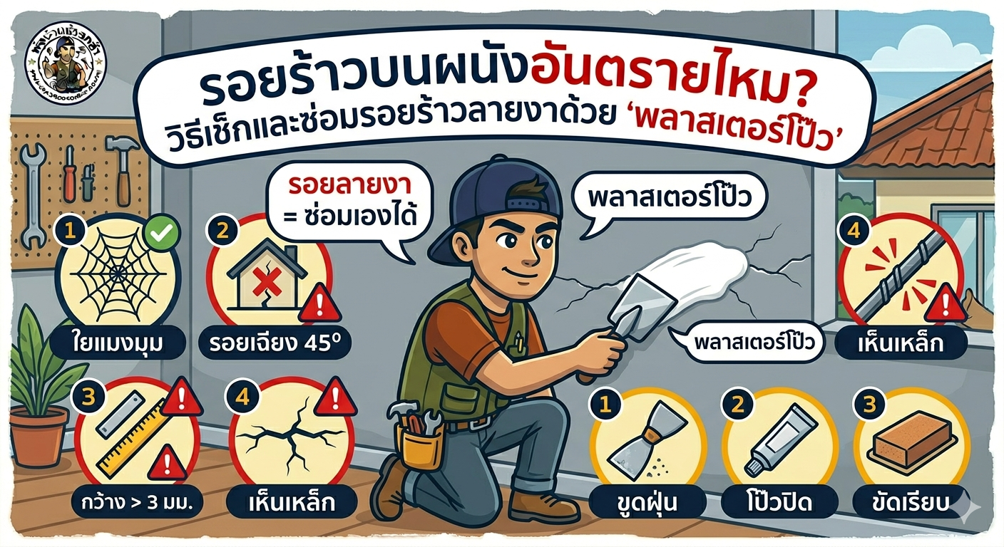 รอยร้าวบนผนัง ซ่อมเองได้ พ่อบ้านช่างกล้า PobanDIY